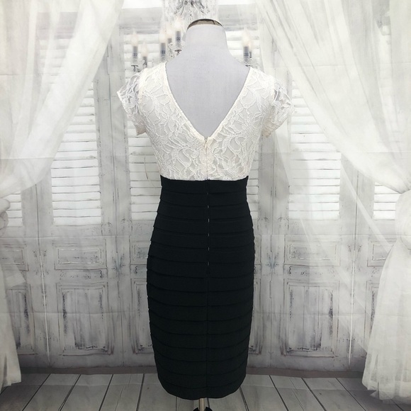 Simply Liliana Size 4 Dress Ivory Black Fitted Cap Sleeve Open Back Formal - Picture 6 of 10